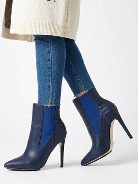Navy Stiletto Ankle Boots Size 8 Pointed Toe Heels